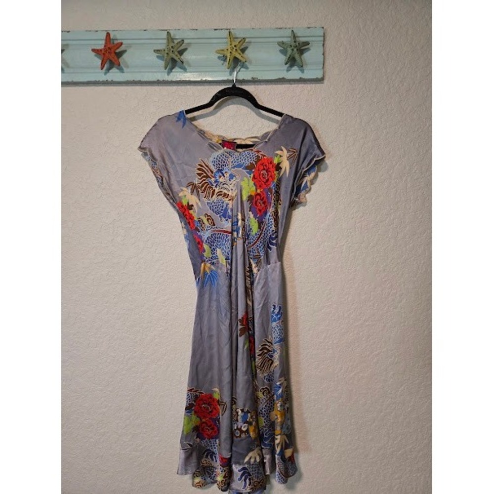 Johnny Was Grey Floral Silk Dress